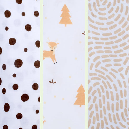 Baby Sparrow 3-Pack 47x47 BabySparrow Muslin Swaddle Blankets Brown Deer Cotton Baby Swaddles for Newborns, Soft