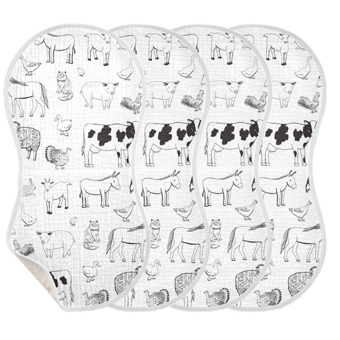 WELLDAY Set 1, 22 11 Inch Muslin Baby Burp Cloths of Soft Absorbent Farm Animals Muslin Washcloths, Bibs, Face Towel