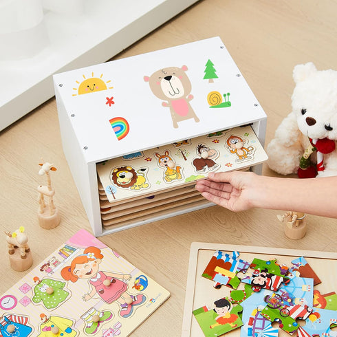 12-Slot 11.7", Sintuff Wooden Puzzle Organizer Rack, Jigsaw Puzzle Holder for Standard Size Puzzles up to Layered