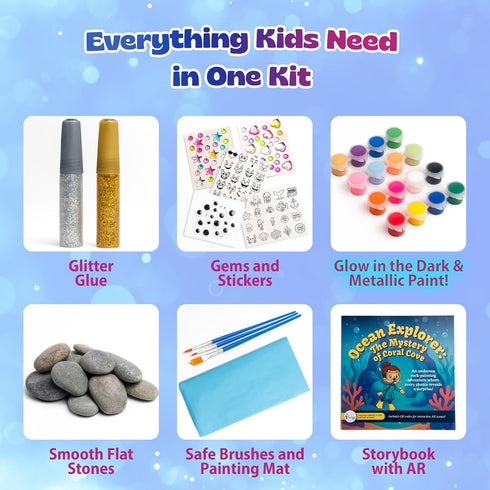 6-12 14 16 2 Pinwheel Crafts Rock Painting Kit for Kids Ages Rocks, Acrylic Paints (Glow & Metallic), Glitter Glues