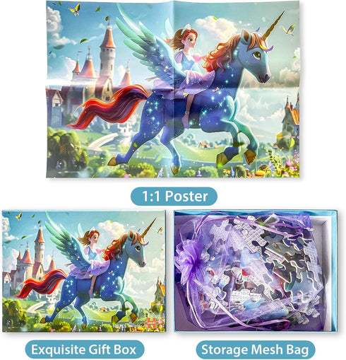 100 Piece Jigsaw Puzzles for Kids Ages 4-10, Princess & Unicorn Puzzle for Girls, Educational Learning Gifts