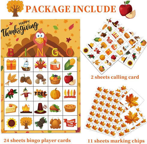 MISS FANTASY Thanksgiving Games Thanksgiving Bingo Game for Kids 24 Players Bingo Cards Thanksgiving Games for Family Thanksgiving Bingo for Toddlers Thanksgiving Activities for Kids Classroom Party