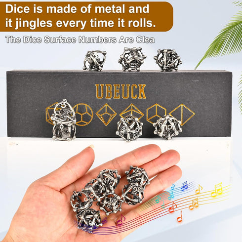 UBEUCK 7PCS Skull and Dragon Metal DND Dice Set for Dungeons & Dragons, Multi-Faceted RPG (Antique Nickel)