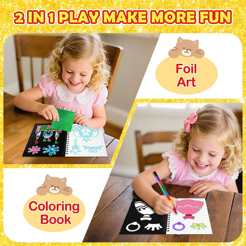 24 Pack 4-8 8-12, FUNNYB&G Foil Art Party Favors for Kids - Foil Art Crafts Kits Coloring Books, Goodie Bag Stuffers