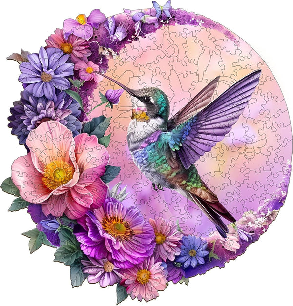 Hummingbird Wooden Puzzles for Adults, Unique Animal Shape Jigsaw Puzzles, Birthday Gifts for Family (S-8.4 * 8.1in-100