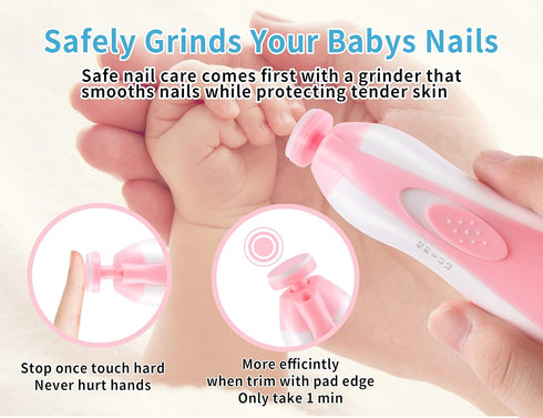 Trimmer, 6-in-1 Set Electric Baby Nail Safe Gentle Nail File Grinder Kit with LED Light, Whisper Quiet, Nail Care