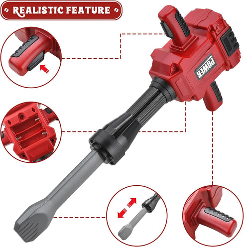 Toy Choi's Kids Jackhammer Toy Drill, Pretend Play Construction Toy with Realistic Sound for Ages 3-7