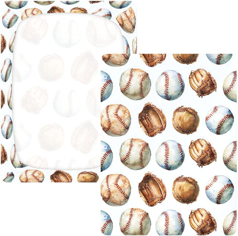 Mazeann 52" 28" 9" Vintage Baseball Ball Crib Sheets Soft Breathable Fitted Cotton Baby Crib Sheets Mattress Cover