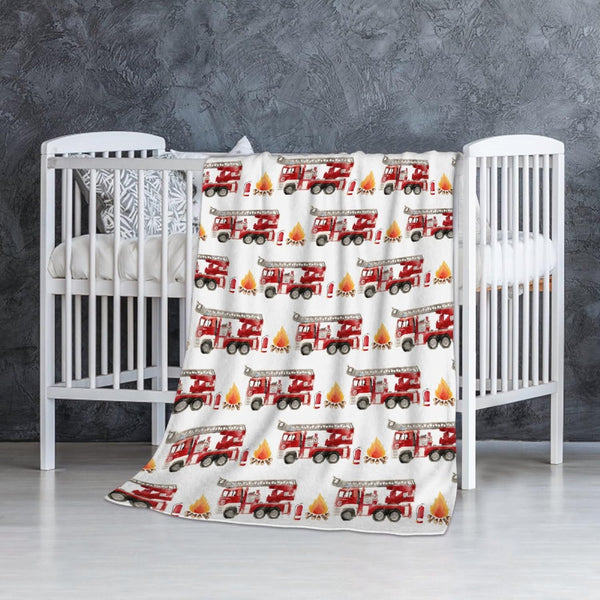 Fire Truck Fireman Baby Blanket, Super Soft Swaddle Cozy Receiving Blanket for Crib 40x30 in