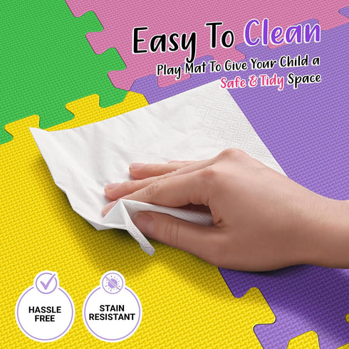 16 12" 12" Tummy Tiles with Borders | x Baby Play Mat Foam Puzzle Floor Tiles | Non-Toxic Soft Waterproof Interlocking