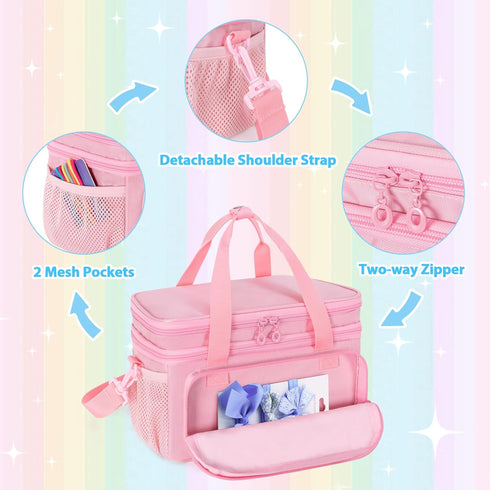 GRAOSO Hair Bow Organizer for Baby Girls, Double Layer Hair Accessories Storage Bag, Rainbow Sequins Design