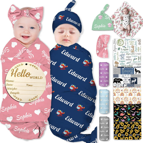 SIMIEEK Personalized Baby Swaddle Blanket Girl Boy Custom Name Receiving Blanket with Bow