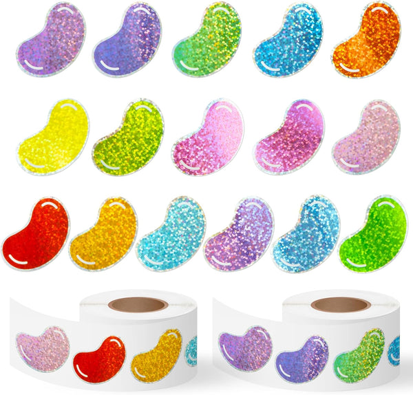 Easter Jelly Bean Sticker - 1000 Pcs Easter Candy Sparkle Glitter Waterproof