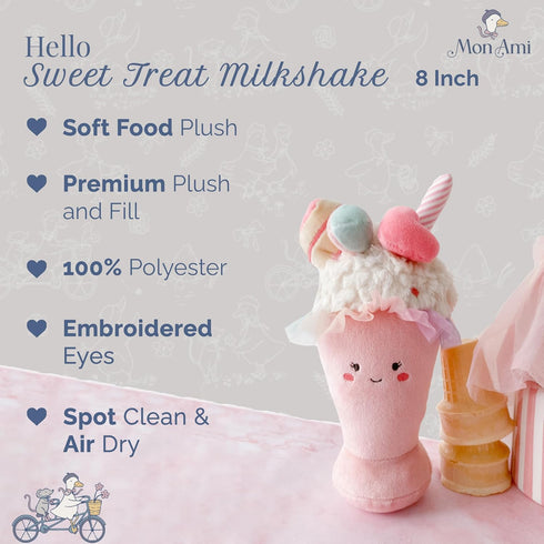 8-Inch MON AMI Sweet Treat Milkshake Food Plush Toy for Boys & Girls | Cute Dessert Stuffed Toy | Playroom Dcor Accent