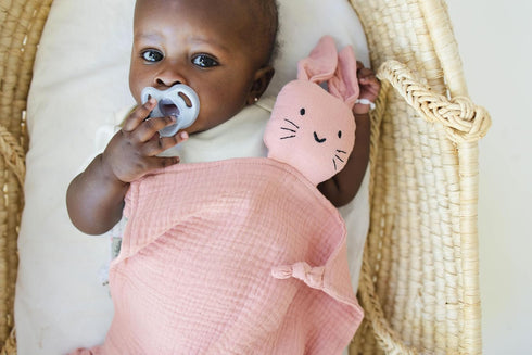 Leyl&Ari Organic Muslin Lovey Blanket | Cotton Bunny Security Blanket for Boys and Girls (Dusty Rose)