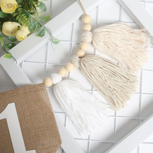 1st 1st BOOMPA White Birthday High Chair Banner - Wood Bead Tassel Garland - Pure Angel Birthday Photo Backdrop - Wall