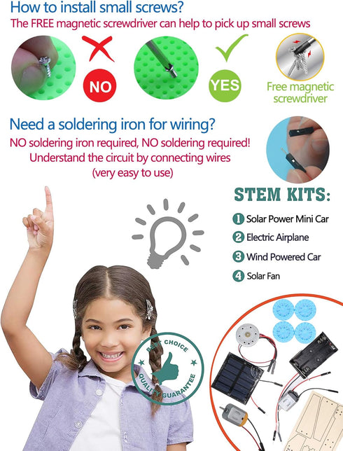 4 in 1 Solar Power & Electric Motor STEM Kits, Science Experiment Projects for Kids, DIY Educational Engineering