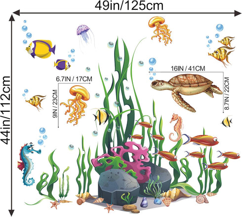 Amaonm Creative Cartoon Removable 3D Under The Sea World Wall Stickers, Colorful Seaweed Decal for Nursery