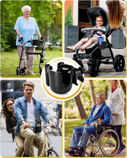 2-in-1 360 Universal Stroller Cup Holder with Mobile Phone Case, Strollers Storage Rack, Degrees Rotation Drink Holder