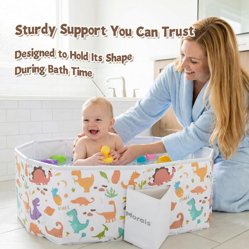 MORAIS 12 Toddler Bathtub Collapsible & Portable, Foldable Baby Bath Tub for Shower & Travel, Dual Drain Plug