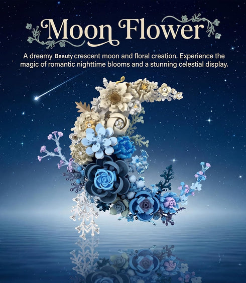 Set, Blue Moon Flower Building Botanical Collection Crescent-Shaped Artificial Flowers Building Blocks Kit Compatible
