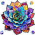 Delobil Stained Glass Succulent Wooden Puzzles for Adults, 500 Pieces Mandala Jigsaw