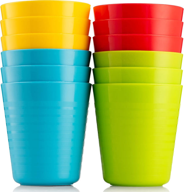Kids Cups - Set of 12, 8 oz Reusable Plastic Cups, Dishwasher Safe, BPA-Free for Kids & Toddlers