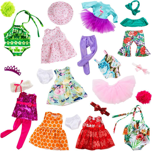 ZITA ELEMENT 24 Pcs American Doll Clothes for 18 Inch Dolls - Clothing Outfits, Dresses, Swimsuits