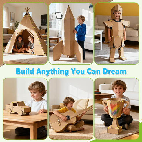 Tiocky 173PCS Set Cardboard Construction Kit for Kids, Cardboard Tools Building for Family Team DIY Activities