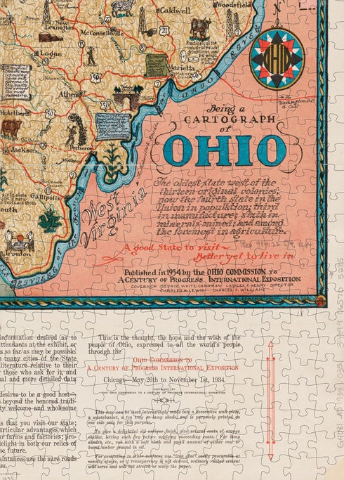 1000 Piece Puzzle for Adults: 1934 Map of Ohio, Cartograph of Ohio - The Oldest State US Puzzles