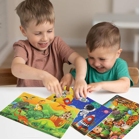 Wooden Puzzles Toys for Kids Ages 4-6, Set of 3 Packs with 60-Piece Jigsaw Puzzles, Dinosaur, Animal, Space Theme