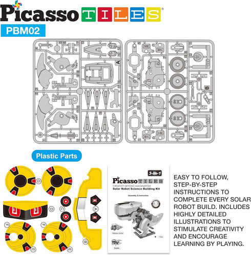 PicassoTiles STEM Kids Solar Powered Dinosaur Robot Educational Learning Building Toy - 3-in-1 Creative Unique