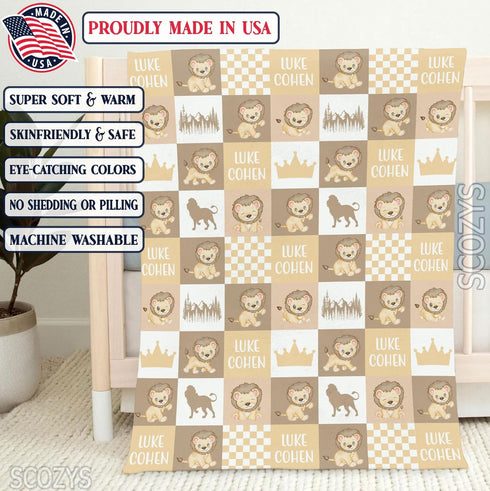 Personalized Lion Baby Blanket, Baby Name Lion Nursery Bedding Blanket, Lion Receiving Blanket, Custom Newborn, Baby