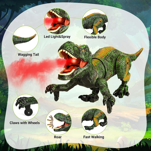 5-7,2.4G 4-7 3-5 Remote Control Robot Dinosaur Toys for Kids Electronic RC Walking Dinosaur Pet for Boys with Spray