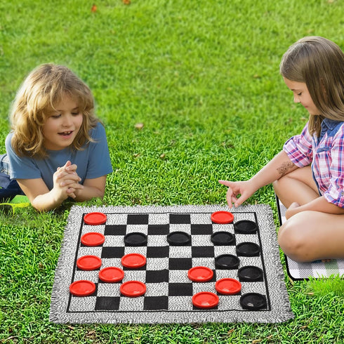 Giant Checkers Board Game Set - 3 in 1 Jumbo Tic Tac Toe Game for Kids & Adults, Indoor Outdoor Fun