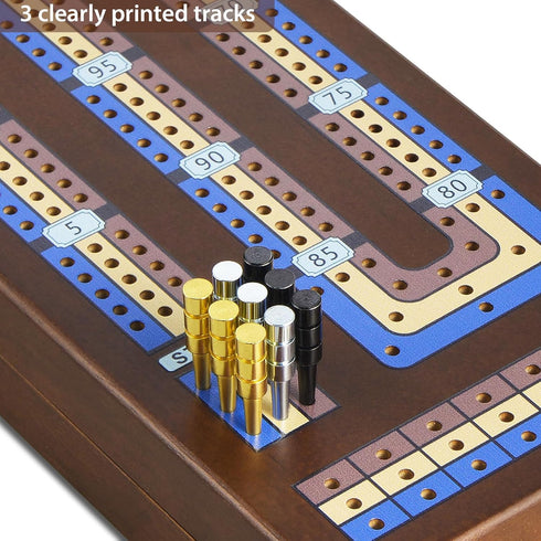 Set, 3 Closure,9 ELONGDI Foldable Wooden Cribbage Board Game Portable Travel Track Cribbage Board with Magnetic Metal