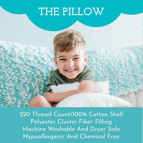 16x22 5-10 Little Sleepy Head Youth Pillow with Hypoallergenic Cotton Pillow case Youth Pillows for Sleeping Age