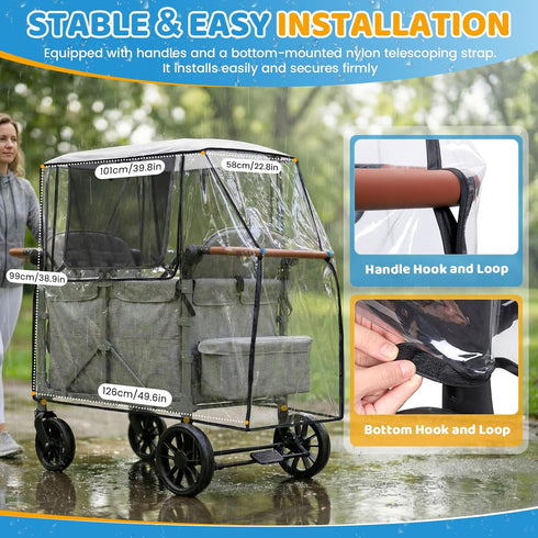 W4 Clear Stroller Rain Cover for Trolley Cart, Rain Cover for Wagon Stroller with Mosquito Net, Big Size Suitable
