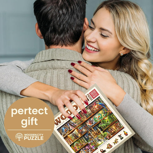 1000 21,25 15,5 WOODEN.CITY Wooden Puzzles for Adults Pieces - Stories on Every Shelf Bookshelves Scene | Made in EU |