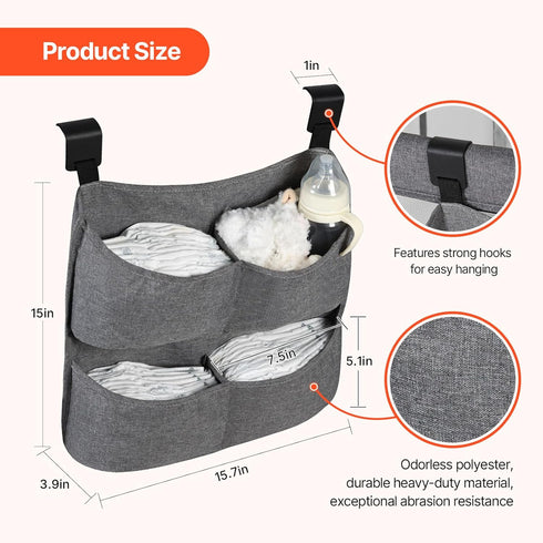 cutebeams 4 Hanging Diaper Caddy for Crib, Diaper Organizer for Changing Table, Bassinet, Stroller, Playpen accessories