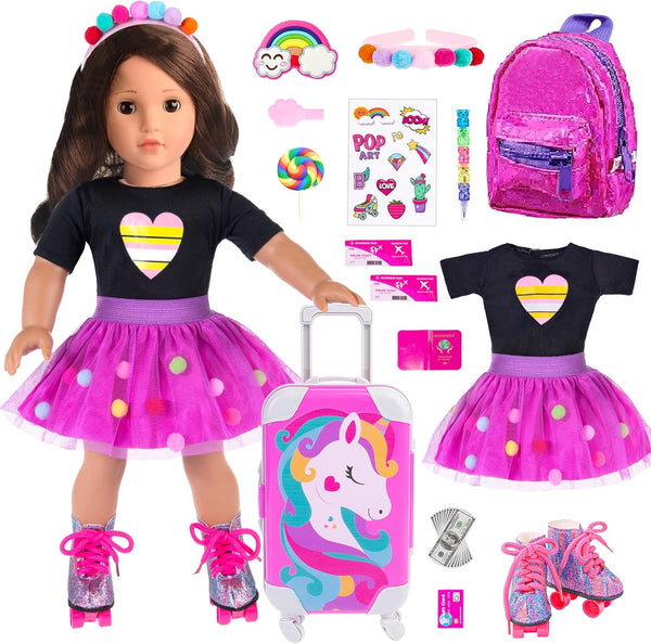 ebuddy 18 Inch Doll Clothes and Accessories - Travel Suitcase Play Set
