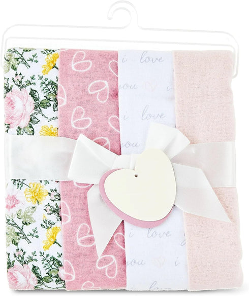 Generic 4-Piece Cotton Flannel Baby Receiving Blankets, Pink Soft Baby Blankets for Girls,