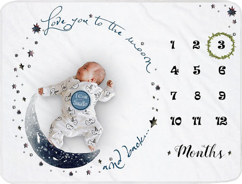 Moon Baby Monthly Milestone Blanket - Boy & Girl, Soft Plush Photo