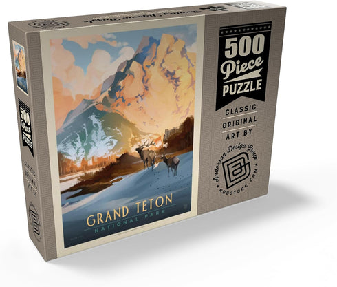 MyPuzzle Grand Teton National Park: Winter Hush Vintage Poster - Premium 500 Piece Jigsaw Puzzle for Adults