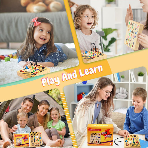 1 2 3 1+ Busy Board with LED Light Switches, Montessori Toys for Years Old, Toddlers Wooden Toy Sensory Activity Board