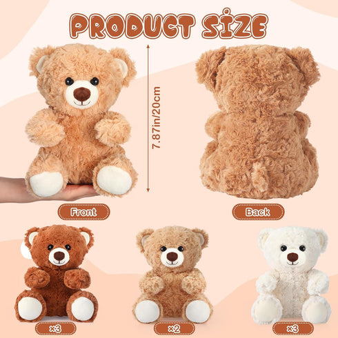 Liliful 8 Pieces 8 Inch Bear Stuffed Animal Bulk, Soft Plush Toys for Baby Shower Christmas Birthday Party Gifts
