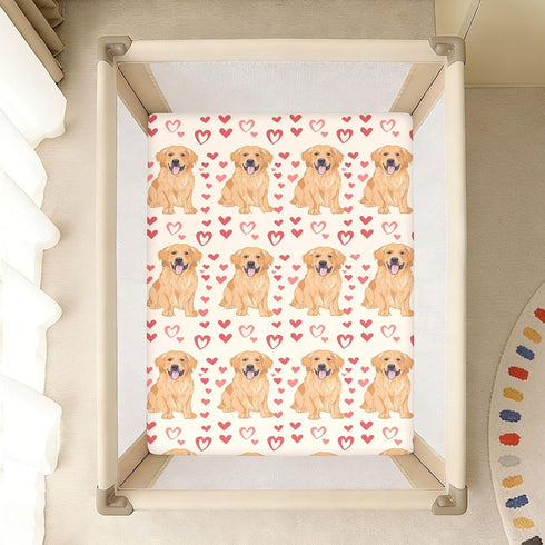 Bseiialft 52 28 Golden Retrievers Pink Hearts Crib Sheets for Boys Girls Soft and Breathable Cotton Baby Sheets