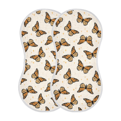 KICPOAY Muslin Baby Burp Cloths, Brown Monarch Butterflies Muslin Baby Bibs Rags Comfy