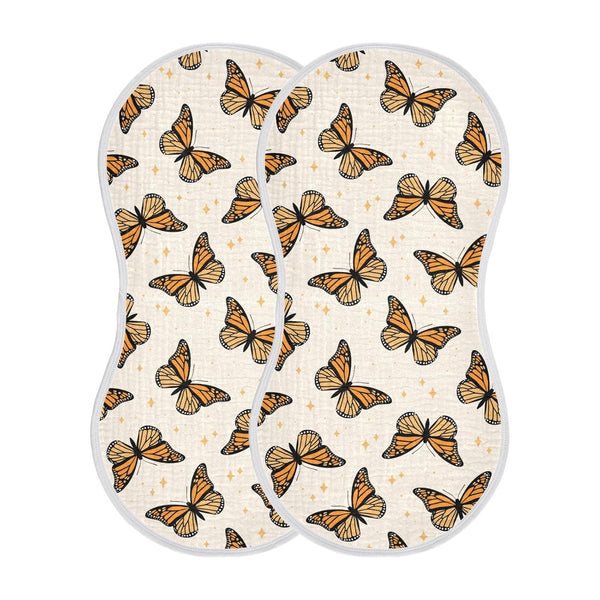 KICPOAY Muslin Baby Burp Cloths, Brown Monarch Butterflies Muslin Baby Bibs Rags Comfy