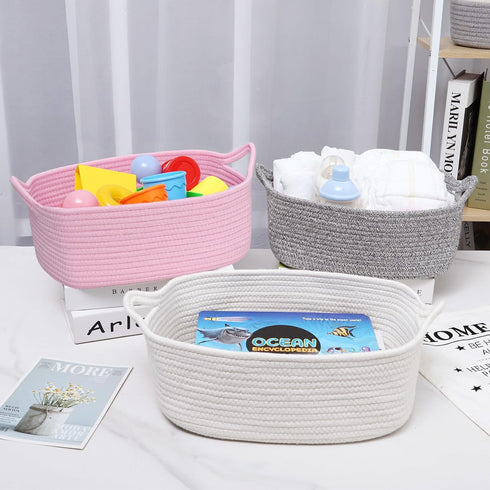 ABenkle Cotton Woven Rope Storage Basket, Decorative Toy Bin with Handle for Nursery and Organizing Shelves